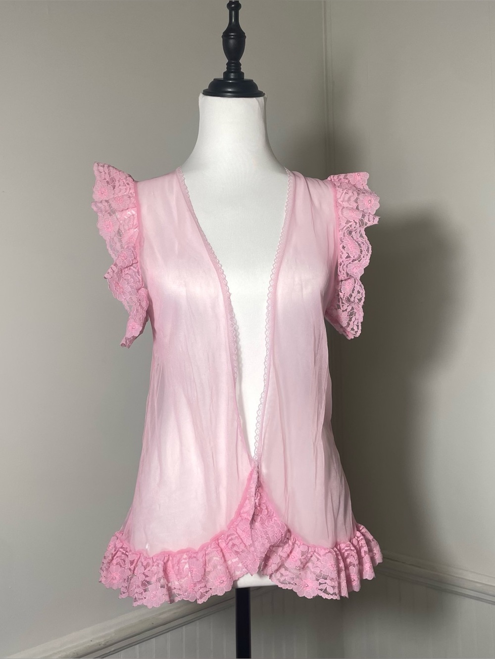 Alana Gale - Pink Mesh Fringe Nightgown Cover Up Robe